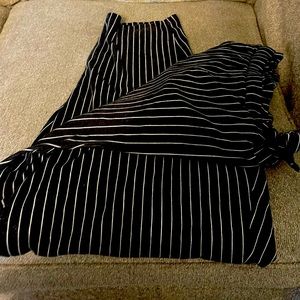 Paper bag black and white striped stretch dress pants